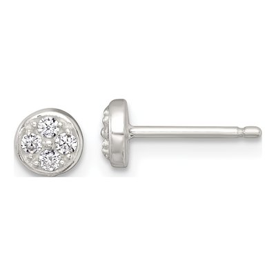 Sterling Silver Round CZ Cluster Circle Stud Earrings