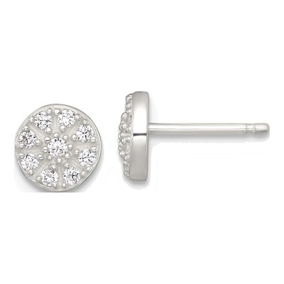 Sterling Silver Round CZ Cluster Circle Stud Earrings
