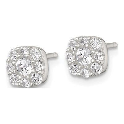 Sterling Silver Round CZ Cluster Stud Earrings – view 3