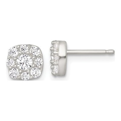 Sterling Silver Round CZ Cluster Stud Earrings