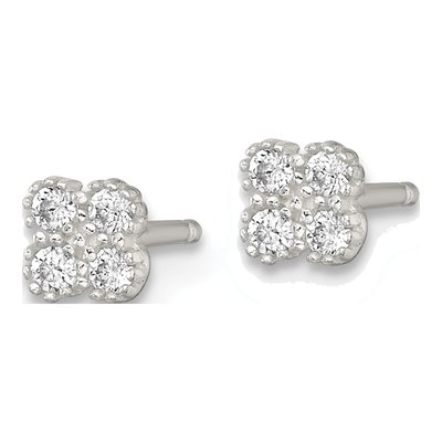 Sterling Silver Round CZ Quatrefoil Stud Earrings – view 3