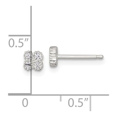 Sterling Silver Round CZ Quatrefoil Stud Earrings – view 4
