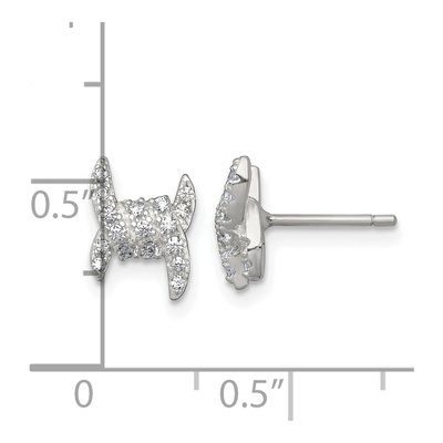 Sterling Silver Round CZ Ribbon Stud Earrings – view 4