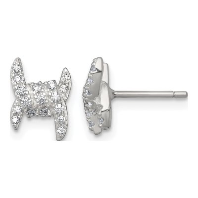 Sterling Silver Round CZ Ribbon Stud Earrings