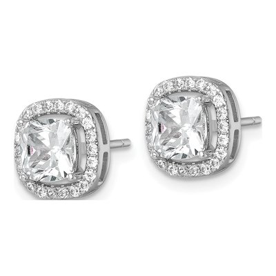 Sterling Silver Round CZ Halo Cushion Stud Earrings – view 3