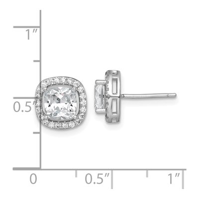 Sterling Silver Round CZ Halo Cushion Stud Earrings – view 4