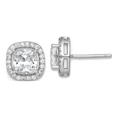 Sterling Silver Round CZ Halo Cushion Stud Earrings