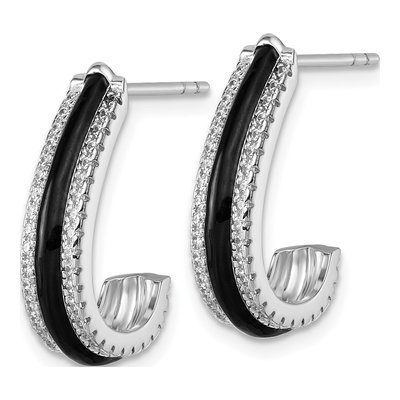 Sterling Silver 20mm CZ Enamel J- Hoop Earrings – view 3