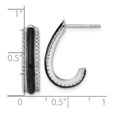 Sterling Silver 20mm CZ Enamel J- Hoop Earrings – view 4