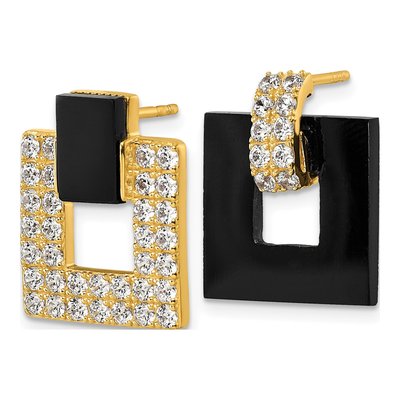 Gold-Plated Sterling Silver Agate & CZ Dangle Earrings – view 3