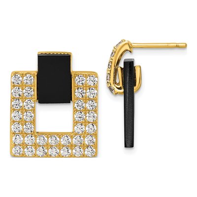 Gold-Plated Sterling Silver Agate & CZ Dangle Earrings