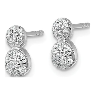 Sterling Silver Round CZ Two Circles Stud Earrings – view 3