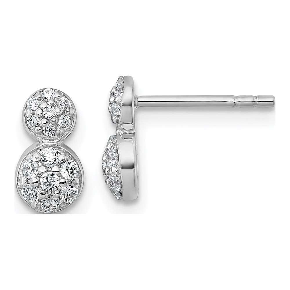 Sterling Silver Rhodium-Plated Polished Fancy Cz Two Circles Post Earrings