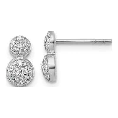 Sterling Silver Round CZ Two Circles Stud Earrings