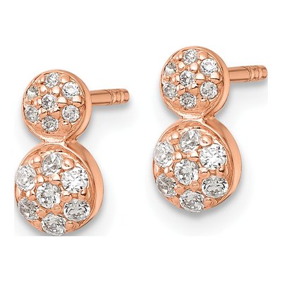 Rose Gold-Plated Sterling Silver Round CZ Two Circles Stud Earrings – view 3