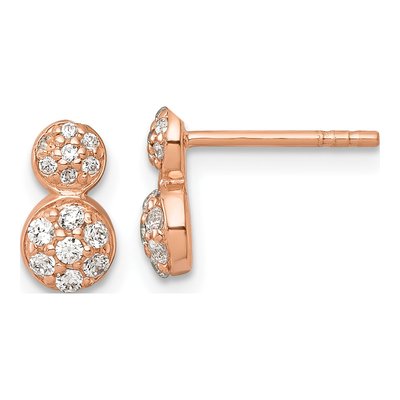 Rose Gold-Plated Sterling Silver Round CZ Two Circles Stud Earrings