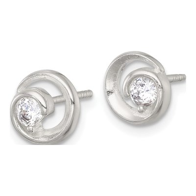 Sterling Silver Round CZ Circle Stud Earrings – view 3