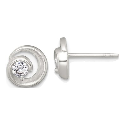 Sterling Silver Round CZ Circle Stud Earrings