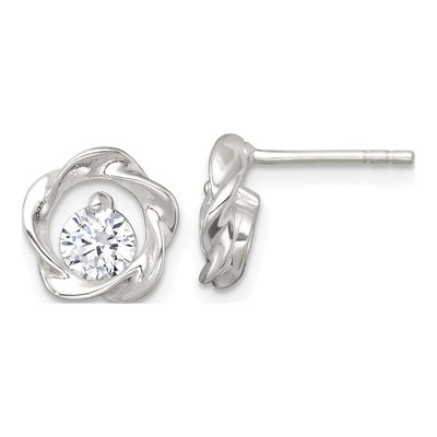 Sterling Silver Round CZ Twisted Circle Stud Earrings