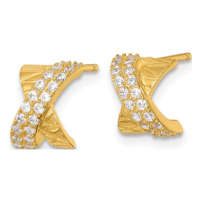 Gold-Plated Sterling Silver Round CZ Stud Earrings – view 3