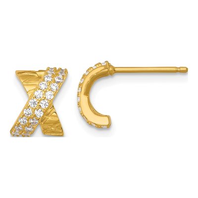 Gold-Plated Sterling Silver Round CZ Stud Earrings