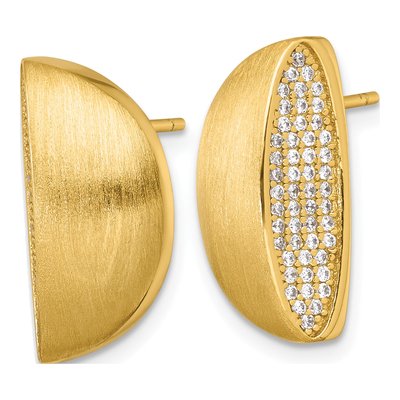 Gold-Plated Sterling Silver Round CZ Pave Half Circle Stud Earrings – view 3