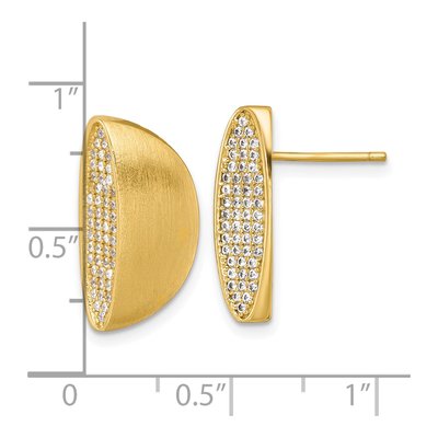 Gold-Plated Sterling Silver Round CZ Pave Half Circle Stud Earrings – view 4