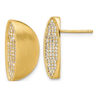 Gold-Plated Sterling Silver Round CZ Pave Half Circle Stud Earrings