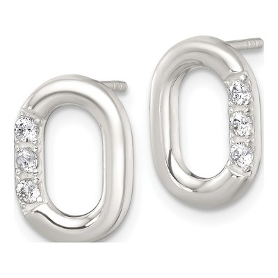 Sterling Silver Round CZ Oval Button Stud Earrings – view 3