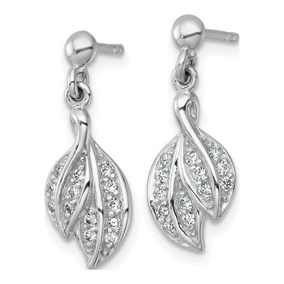 Sterling Silver CZ Leaf Dangle Earrings – view 3