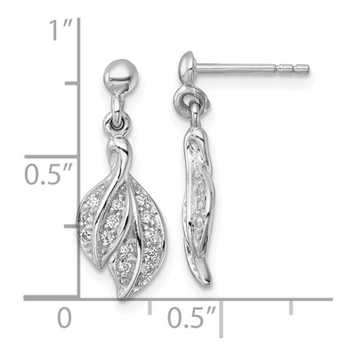 Sterling Silver CZ Leaf Dangle Earrings – view 4