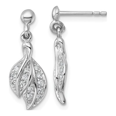 Sterling Silver CZ Leaf Dangle Earrings