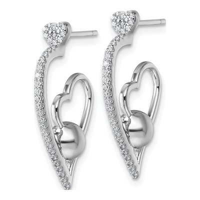 Sterling Silver CZ Heart Dangle Earrings – view 3