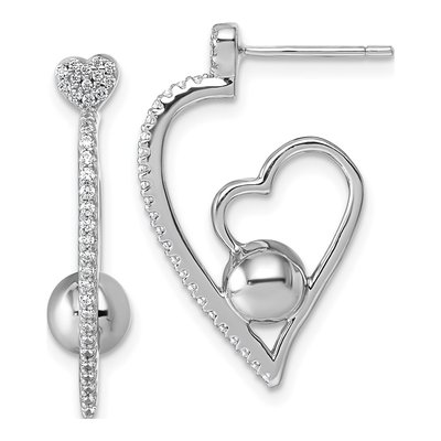 Sterling Silver CZ Heart Dangle Earrings