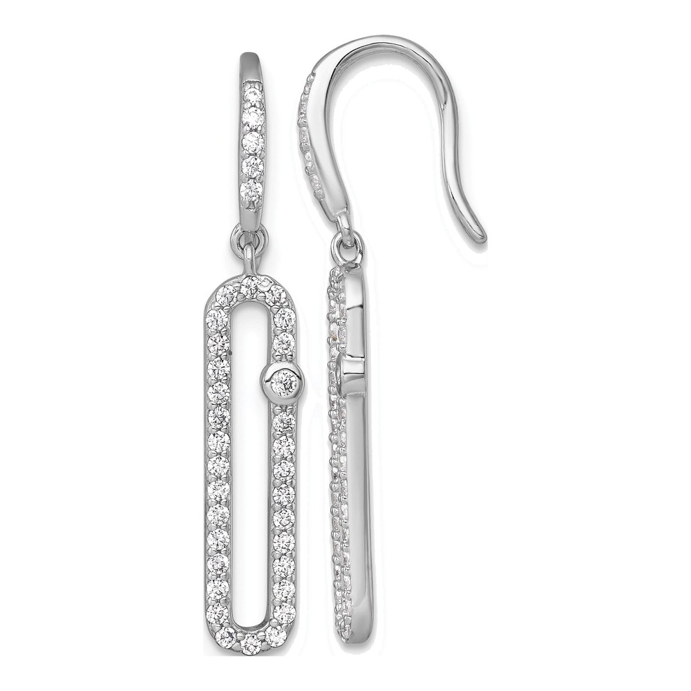 Sterling Silver Rhodium-Plated Polished Cz Elongated Link Dangle Shepherd Hook Earrings