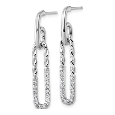 Sterling Silver CZ Twisted Paper Clip Dangle Earrings – view 3