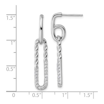 Sterling Silver CZ Twisted Paper Clip Dangle Earrings – view 4