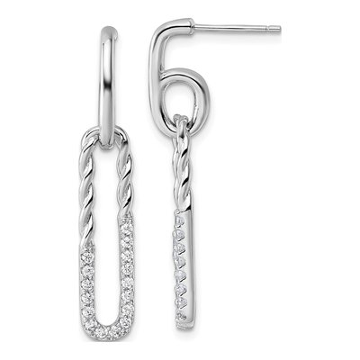 Sterling Silver CZ Twisted Paper Clip Dangle Earrings