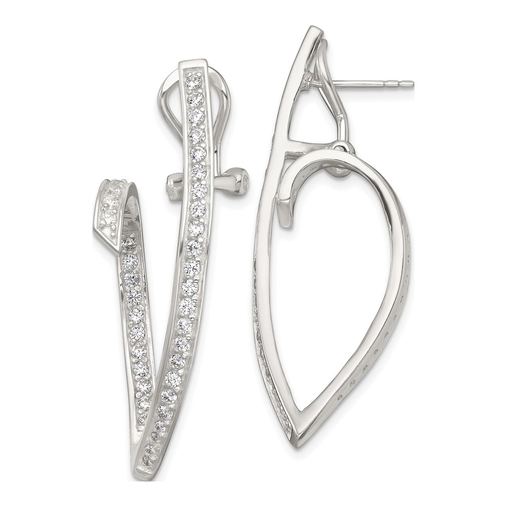 Sterling Silver Polished Cz Fancy Swirl In And Out Omega Back Post Earrings