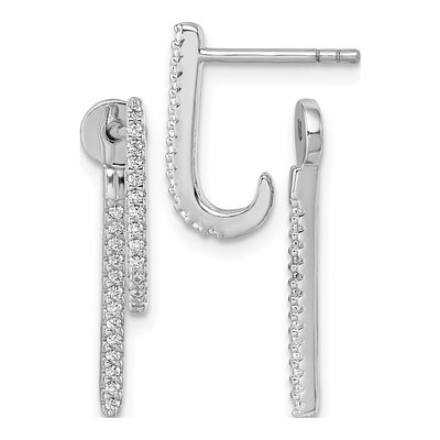 Sterling Silver CZ Front Back J- Dangle Earrings