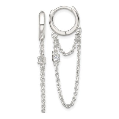 Sterling Silver 40mm CZ Huggie Hoop Earrings
