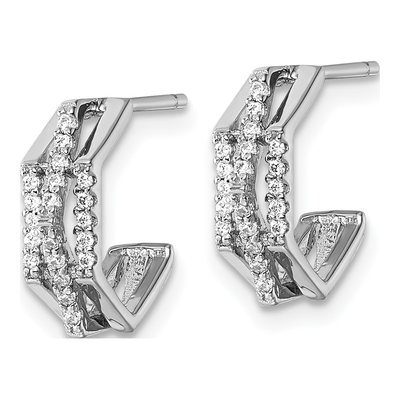 Sterling Silver 13mm CZ 3-Row J- Hoop Earrings – view 3