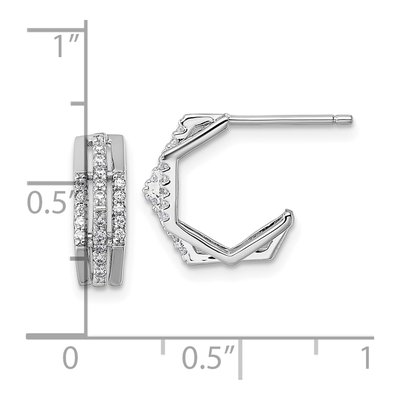 Sterling Silver 13mm CZ 3-Row J- Hoop Earrings – view 4