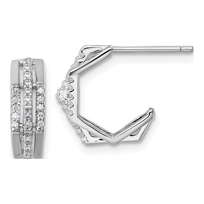 Sterling Silver 13mm CZ 3-Row J- Hoop Earrings
