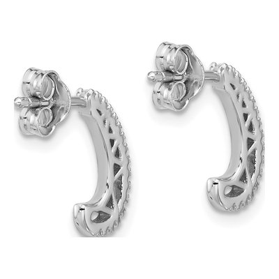 Sterling Silver 13mm CZ J- Hoop Earrings – view 3
