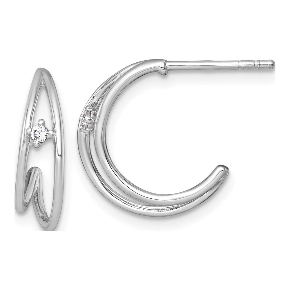 Sterling Silver Rhodium-Plated Polished Cz Post C-Hoop Earrings