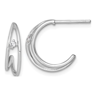 Sterling Silver 16mm CZ C- Hoop Earrings