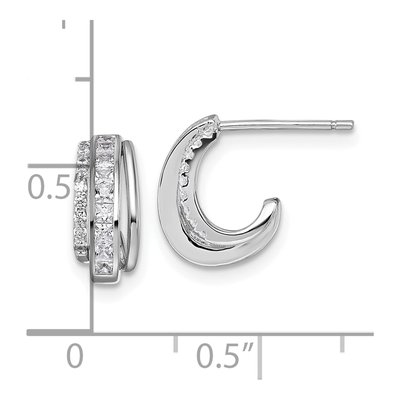 Sterling Silver 12mm CZ 3-Row J- Hoop Earrings – view 4