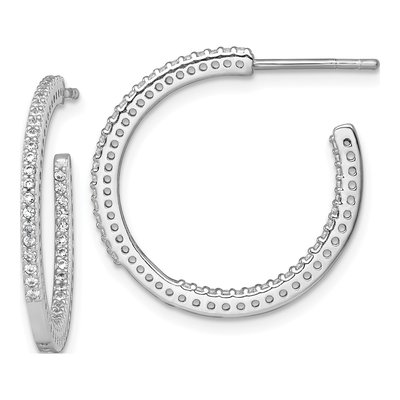 Sterling Silver 23mm CZ In-Out C- Hoop Earrings