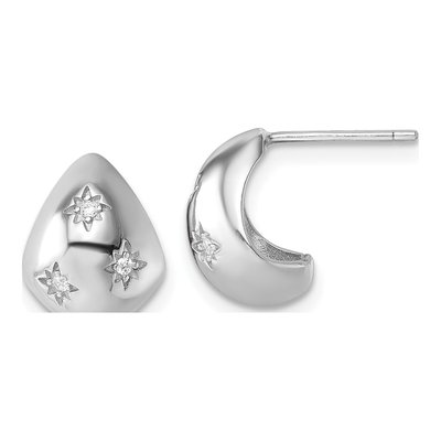 Sterling Silver 12mm CZ Star J- Hoop Earrings
